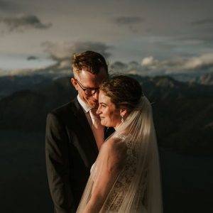 Bride & Groom couple on Coromandel Peak for wedding photography Wanaka with Siobhain the celebrant