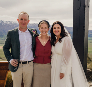 Bride and Groom at with celebrant Siobhain in Otago